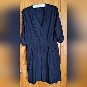 Silky Pintucked Navy Women's Shirtdress 2X